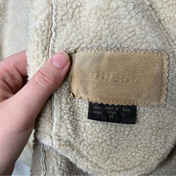 Vintage GUESS 90s 1990s Penny Lane Afghan Leather Tan Coat medium retro - Picture 3 of 10